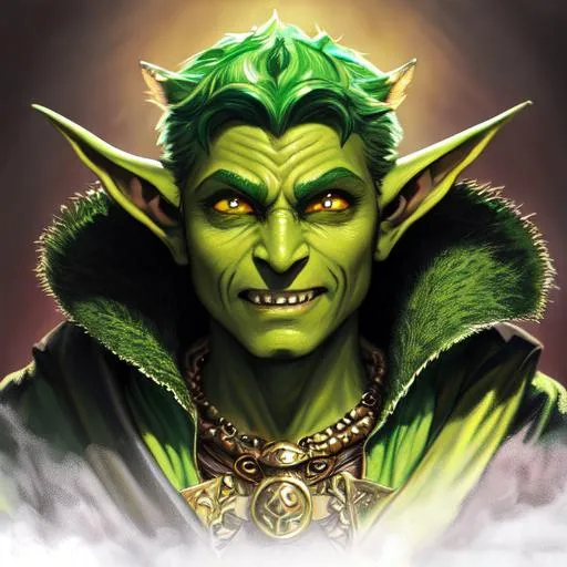 Prompt: oil painting, D&D fantasy, green-skinned-goblin man, green-skinned-male, small, short black hair, crazy look, pointed ears, fangs, looking at the viewer, cleric wearing intricate adventurer outfit, #3238, UHD, hd , 8k eyes, detailed face, big anime dreamy eyes, 8k eyes, intricate details, insanely detailed, masterpiece, cinematic lighting, 8k, complementary colors, golden ratio, octane render, volumetric lighting, unreal 5, artwork, concept art, cover, top model, light on hair colorful glamourous hyperdetailed medieval city background, intricate hyperdetailed breathtaking colorful glamorous scenic view landscape, ultra-fine details, hyper-focused, deep colors, dramatic lighting, ambient lighting god rays, flowers, garden | by sakimi chan, artgerm, wlop, pixiv, tumblr, instagram, deviantart