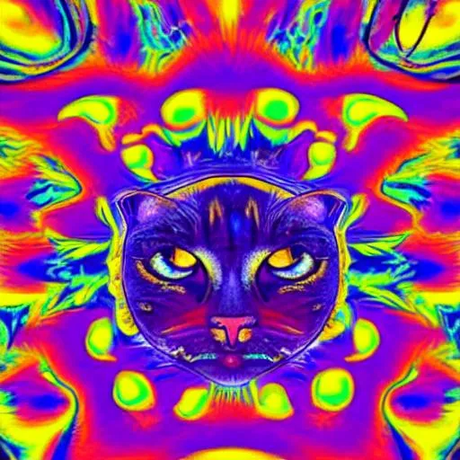 Prompt: Abstract Art of a psychedelic Cat.