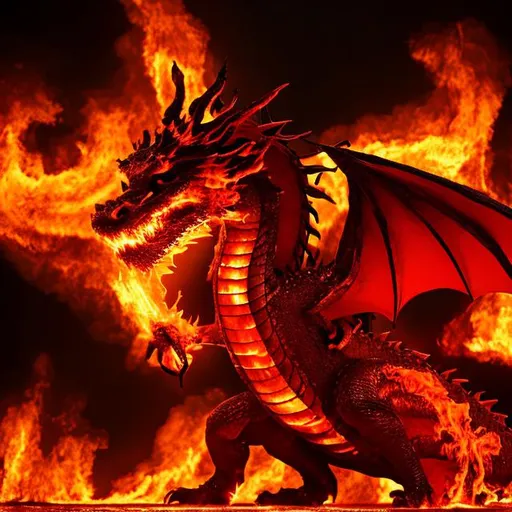 Prompt: dragon engulfed in red hot flames