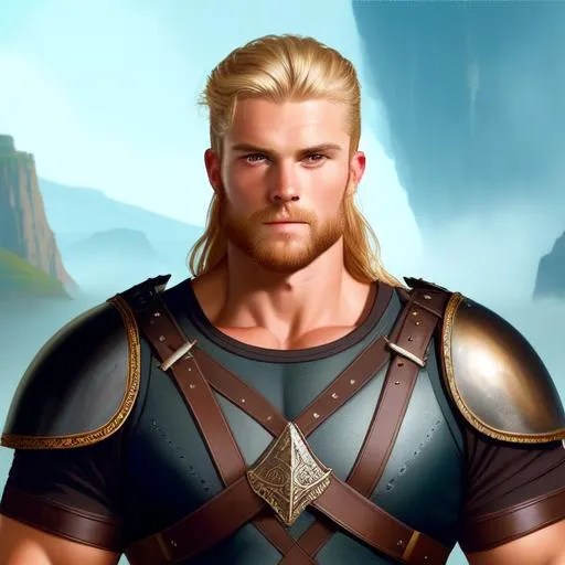 Prompt: Face Portrait of a epic character male twentyfive-year-old dansk hero,  bodybuilder physique, black viking hair, tanned capri-pants armour "authentic viking clothes"  "white tunic" oil painting style, Norse style, Caravaggio Style, high quality, masterpiece,  highres, beautiful, handsome, biceps, UHQ  oil on canvas, cyan and brown, neon, inksplatter, acrylic painting, dynamic pose, belts,
sandals, architecture background, dramatic lighting, divine proportions 