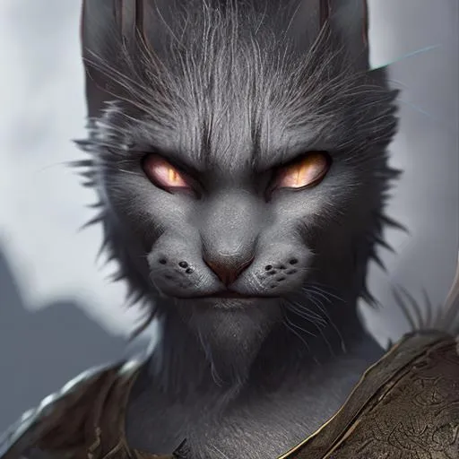 Prompt:  khajit from fantasy game with grey fur.