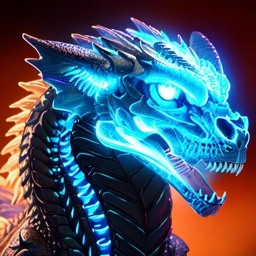 Portrait of a roaring neon skeleton dragon with irid... | OpenArt