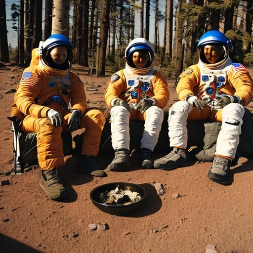 Prompt: three astronaut sit camping chair and smoke marryjuana on the mars and create same commics