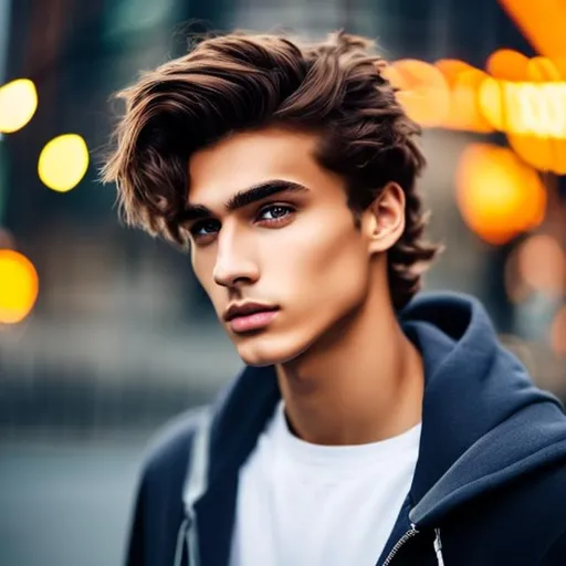 Prompt: Handsome young man, (20 year old man) (messy hair)+ ((hair covering eye))++ emo cut, lightbrownhair boy, hair, sharp gaze, blue eyes, innocent, boy model,  20 years old, hot, pretty, cute, hoodie zipper, cinematic lighting, blue sky, bright colors, blue, green, yellow, white,  luminous, hyperdetailed, great composition, professional, artstation award, (white background)++ 