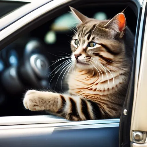 Prompt: A cat stealing a car