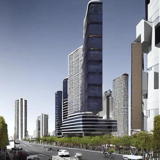 Prompt: Design a Building in the heart of a bustling urban environment that fuses the iconic styles of Norman Foster and Omar Yezid Barrera with a hyper-realistic interpretation of lucio costa and oscar niemeyer style. 

The building's exterior should feature a dynamic design that incorporates the signature elements of both Foster and Barrera. The use of glass, steel, and concrete should be prominent, creating a sleek and modern aesthetic that complements the surrounding architecture.

The building's façade should be shaped like a lucio costa and oscar niemeyer, with a rectangular base and a curved roof that slopes upwards. The booth would be sculpted from steel and glass, and the glass panels would be tinted in shades of red to represent the iconic color of New York. The booth would be designed to create a sense of solidity and permanence, giving the building a strong and enduring appearance.

To complete the design, the building should be illuminated by a series of LED lights that create a warm and inviting atmosphere, showcasing the unique shape and design of the building.

The final digital illustration should be created using advanced software such as SketchUp, Rhino, or AutoCAD, and should capture the vibrant and innovative spirit of Milan's urban culture. The design should be hyper-realistic, highly detailed, and rendered in 8k resolution with a cinematic lighting style that showcases the unique architectural features of the building, editorial style photo, front view, Miami references, with a some cats in street, women in the street