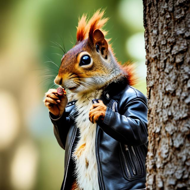 Squirrel in a leather jacket smoking a cigar | OpenArt