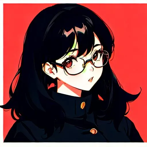 Prompt: girl with black hair and glasses, official media