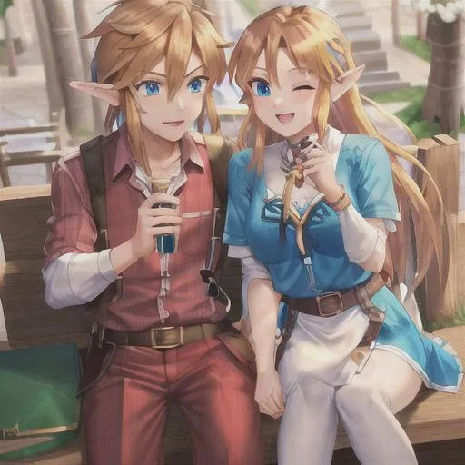 Prompt: Link on a date with Zelda