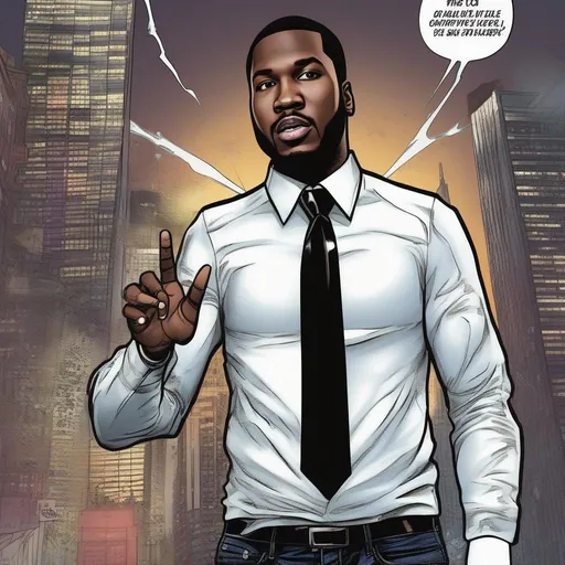 Prompt: the rap artist "meek mill" as a comic superhero 