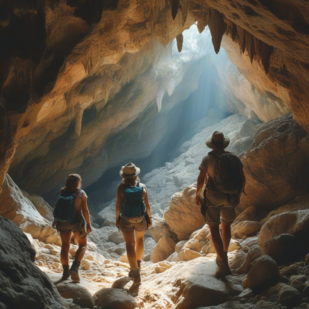 Two Explorers Adventure Two women and one man explorers going to an adventur...