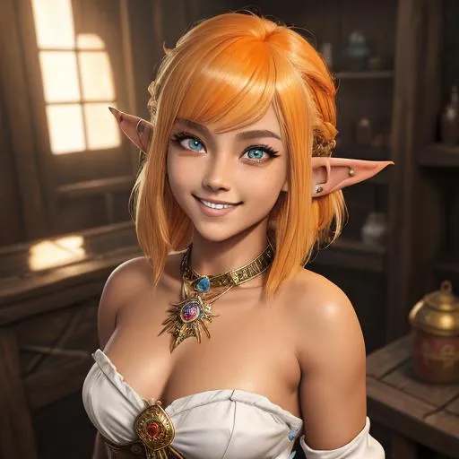 Prompt: masterpiece, splash art, ink painting, beautiful pop idol, D&D fantasy, (23 years old) lightly tanned-skinned hobbit girl, ((beautiful detailed face and large eyes)), mischievous grin, blonde with bright orange highlights hair, short small pointed ears, mischievous grin looking at the viewer, wearing detailed priestess dress and casting a light spell #3238, UHD, hd , 8k eyes, detailed face, big anime dreamy eyes, 8k eyes, intricate details, insanely detailed, masterpiece, cinematic lighting, 8k, complementary colors, golden ratio, octane render, volumetric lighting, unreal 5, artwork, concept art, cover, top model, light on hair colorful glamourous hyperdetailed medieval city background, intricate hyperdetailed breathtaking colorful glamorous scenic view landscape, ultra-fine details, hyper-focused, deep colors, dramatic lighting, ambient lighting god rays, flowers, garden | by sakimi chan, artgerm, wlop, pixiv, tumblr, instagram, deviantart