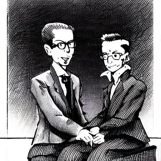 Prompt: Max Stirner and Jean Paul-Sartre with artstyle anime