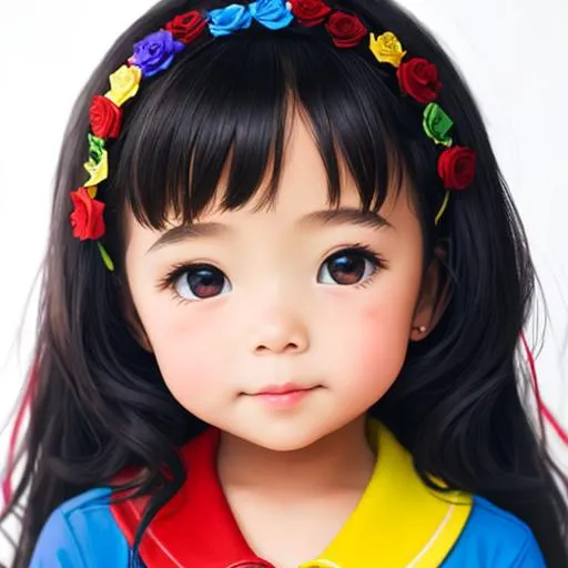 Prompt: Little girl,primary colors and red roses
