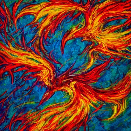 Prompt: Phoenix rising from the ashes as an abstract art piece