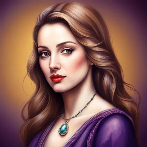 Prompt: A portrait of a woman in the style of Leonardo De Vinci wearing purple c!othes, pastel background