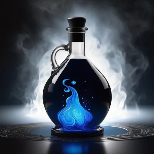 Prompt: A digital art of a magic blue man potion in the middle center of a pitch black background with a gray backlight by Greg Rutkowski
