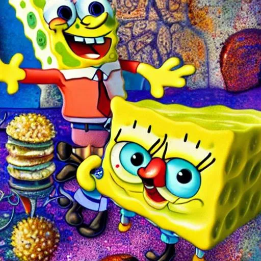 Prompt: spongebob on the cover of a food magazine 8 k hdr detailed 4 k 1 6 k