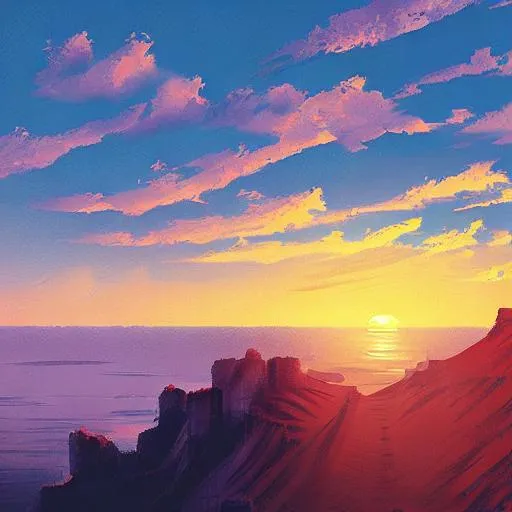 Prompt: a sunset with a cliff by Aenami, digital art trending on artstation