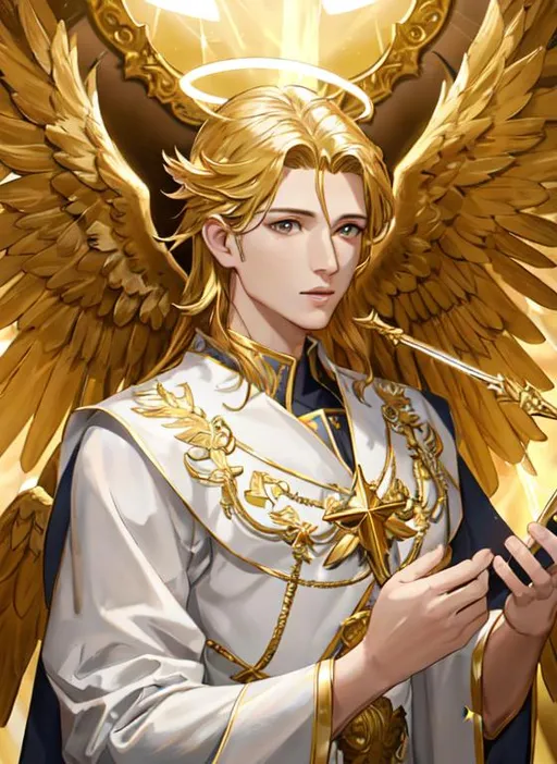 Angel, halo, radiant golden light, seraph, six wings...