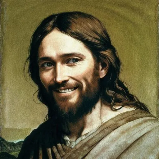 Prompt: UHD Jesus Christ smiling in the style of Andrew Wyeth