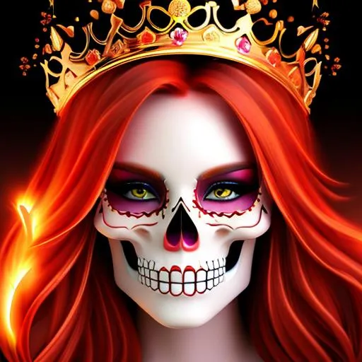 Prompt: Flaming skull wearing a crown anime style