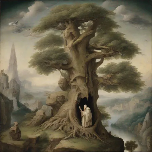 Prompt: The Hermit Wise Tree, masterpiece, best quality, in fantastic style