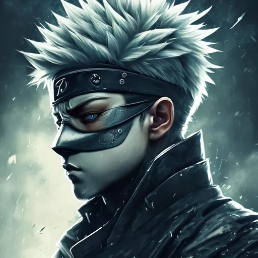 Prompt: Fantasy, Kakashi, ultra detailed artistic photography, realistic, midnight aura, full-body, night sky, detailed handsome face, dreamy, glowing, shadows, oil on canvas,  smooth, ultra high definition