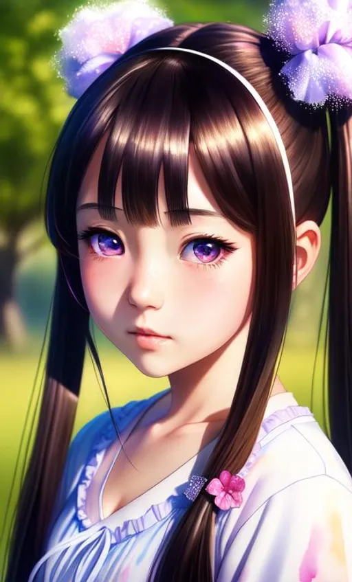 Prompt: 1girl, hyper realistic watercolor masterpiece, 

beautiful pretty cute kawaii hyper realistic anime girl masterpiece with twin tails sad, at night, outside on a grassy field, near trees, twilight, evening, particles visible, light from behind, hyper realistic detailed lighting, hyper realistic shadows, heroic fantasy art,

hyperrealistic watercolor masterpiece, smooth soft skin, big dreamy eyes, beautiful fluffy volume hair, symmetrical, anime wide eyes, soft lighting, detailed face, wlop, rossdraws, concept art, digital painting, looking into camera,

hyper realistic masterpiece, highly contrast water color pastel mix, sharp focus, digital painting, pastel mix art, digital art, clean art, professional, contrast color, contrast, colorful, rich deep color, studio lighting, dynamic light, deliberate, concept art, highly contrast light, strong back light, hyper detailed, super detailed, render, CGI winning award, hyper realistic, ultra realistic, UHD, HDR, 64K, RPG, inspired by wlop, UHD render, HDR render
