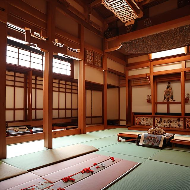 Tatami mats cover the floor, allowing worshippers to... | OpenArt