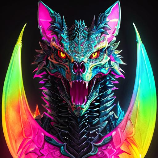 portrait of a roaring neon skeleton dragon with fang... | OpenArt