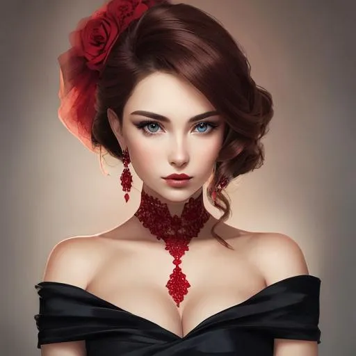 Prompt: Beautiful woman portrait wearing red