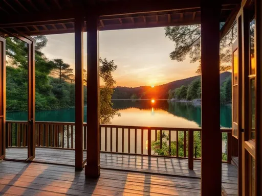 Prompt: Lake sunset seen through a porch of a small villa surrounded by trees with an asian young male as seen through Artificial Intelligence, super detailed, 8k, high quality, cinematic, trending art, trending on artstation, sharp focus, studio photo, intricate details, highly detailed, by {Artificial Intelligence}