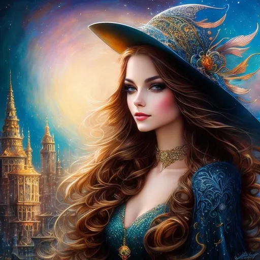 Prompt: art by Cheryl Griesbach and jasmine becket griffith, luis royo witches hat an ultra hd detailed painting, digital art, Jean-Baptiste Monge style, bright, beautiful, splash, Glittering, cute and adorable, filigree, rim lighting, lights, extremely, magic, surreal, fantasy, digital art,