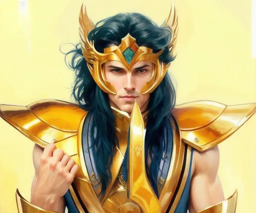 Prompt: Make him look like realistic handsome man.elegant beautiful features. Dreamy. Art by artgerm and Daniel gerhartz and Tom Bagshaw. very handsome face, beautiful deep blue eyes, dark green long hair