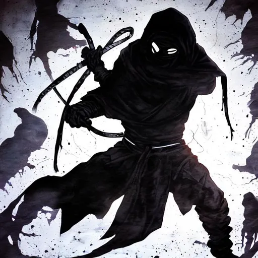 Prompt: A hooded Ninja who's body is made out of shadows