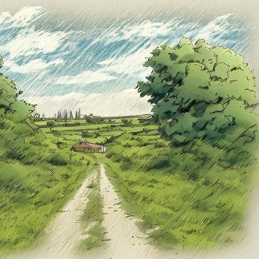 Prompt: abandoned sideroad countryside colored sketch