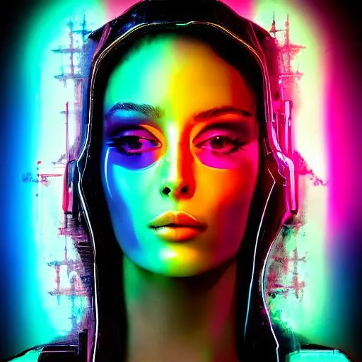 Prompt: woman, beautiful, symmetrical, neon, abstract, futuristic, modern, elegant, space, clouds