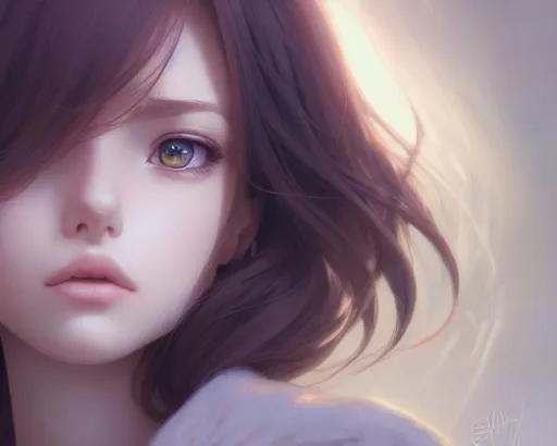 Prompt: Closeup face portrait of a girl, smooth soft skin, big dreamy eyes, beautiful intricate colored hair, symmetrical, anime wide eyes, soft lighting, detailed face, by makoto shinkai, stanley artgerm lau, wlop, rossdraws, concept art, digital painting, looking into camera