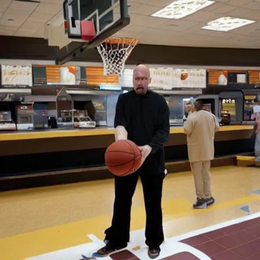 Prompt: walter white paying basketball in mcdonalds