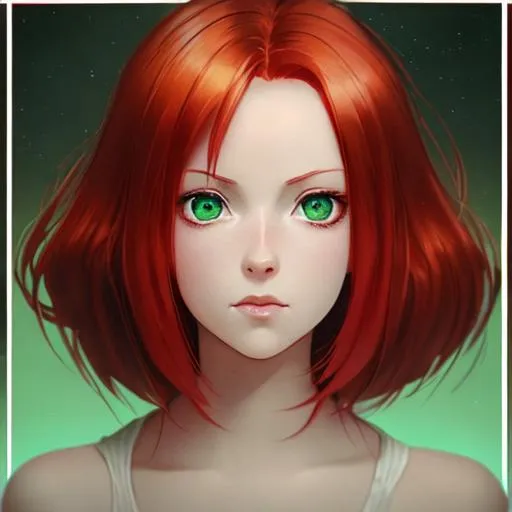 Anime Eyes Close Up. Anime Character Face Close Up with green eyes and red  hair ilustração do Stock