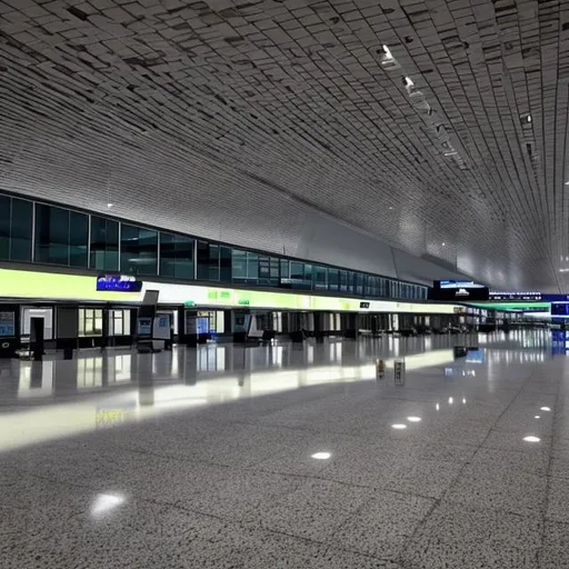 Prompt: In an empty airport at night

