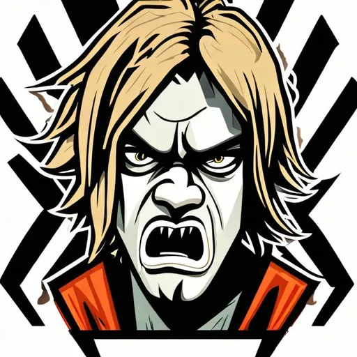 Prompt: 2d ferocious kurt cobain, vector illustration, angry eyes, football team emblem logo, 2d flat, centered