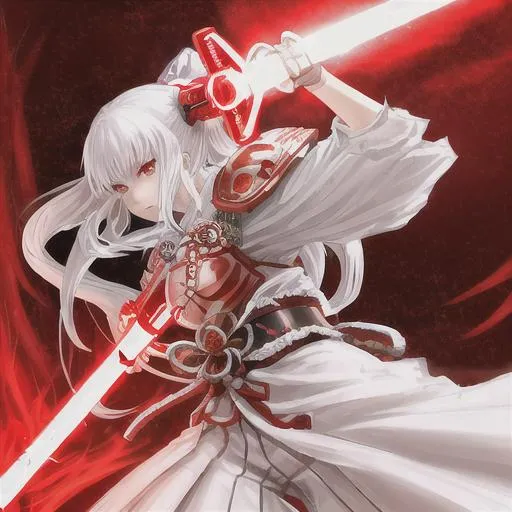 Anime girl, white hair, samurai