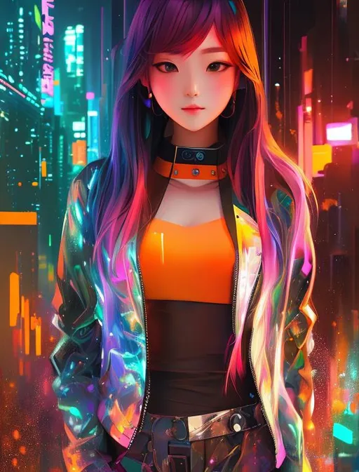 Prompt: a painting of a girl with orange hair, cyberpunk art, inspired by Yanjun Cheng, digital art, anime visual of a cute girl, pin on anime, blue and pink colors, detailed digital anime art
