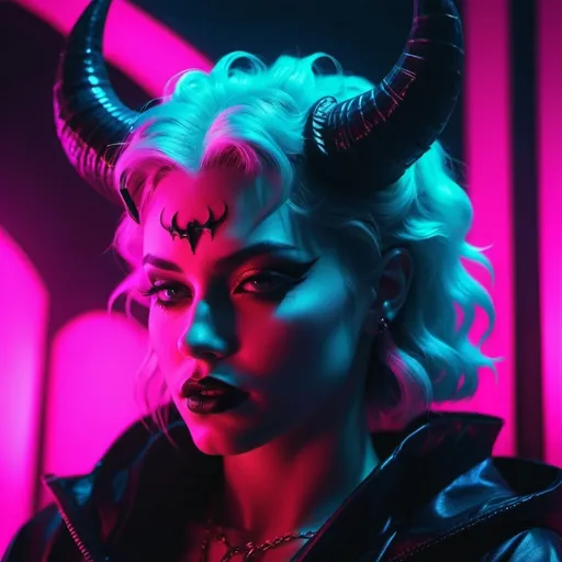 Prompt: demon, hell, demonic, gothic, vaporwave, retro, neon, aesthetic, liminal, high quality, high definition, beautiful, dramatic lighting