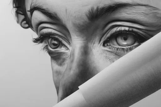 Prompt: hyperrealism, a person sticking a small piece of paper onto a poster