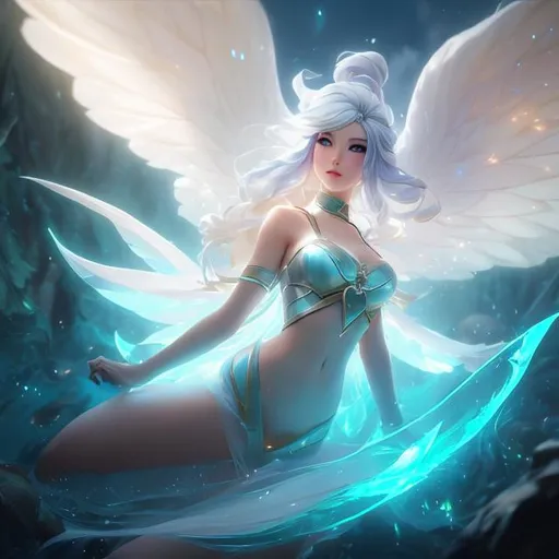 Prompt: upper torso portrait of league of legend's Janna as wind fairy, white hair, soft lighting, perfect composition, cinematic, video game trailer, dramatic, detailed painting, 8k, octane render, by makoto shinkai, stanley artgerm lau, wlop, rossdraws, concept art, digital painting, looking into camera,