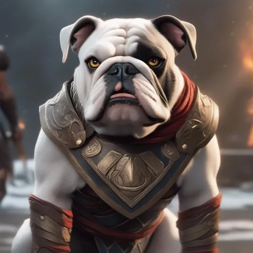 Prompt: Bulldog mixed with Thor from God of War