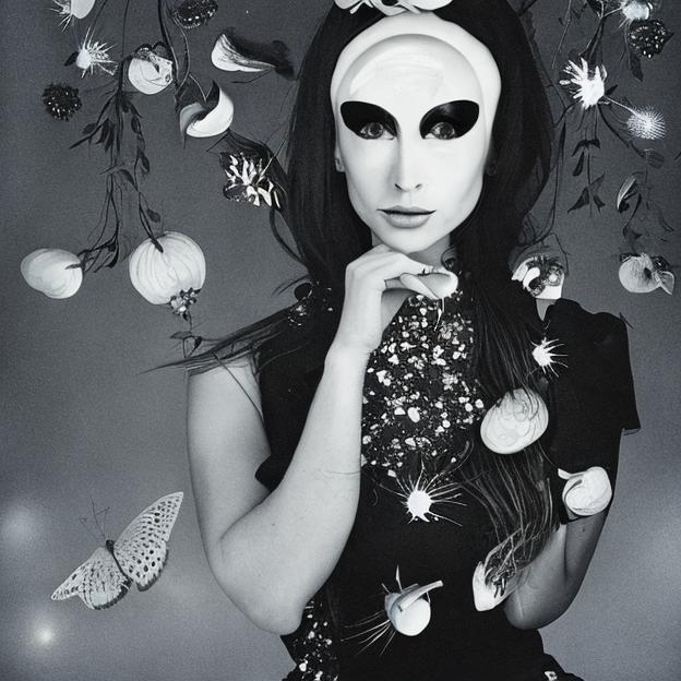 surreal woman 🦇🍄🌙🪐 60s fashion, photo portrait | OpenArt